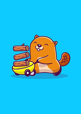Cute Beaver With Cart