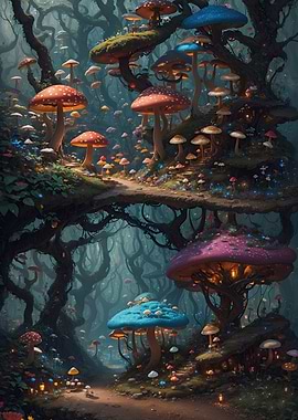 Mushroom art fantasy city