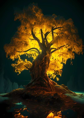 Illuminated Yellow Tree