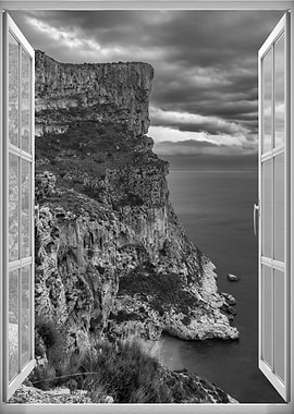 Window view sea cliffs
