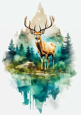Deer reflection painting