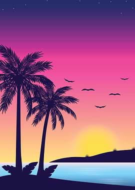 Sunset Retro Vector