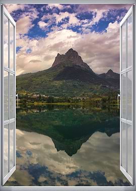 Window view lake mountains