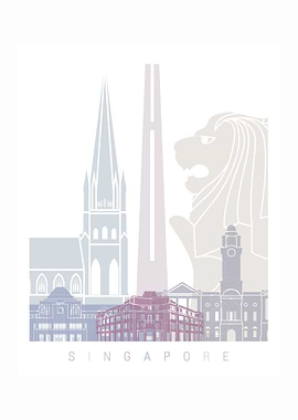 Singapore skyline pastel
