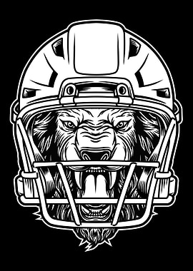 Lion Football Helmet BnW