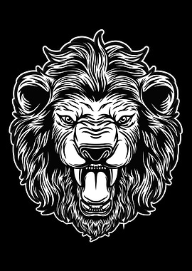 Lion head mascot BnW