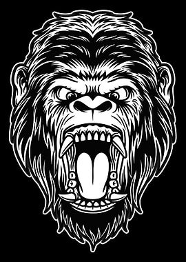 Gorilla head mascot BnW