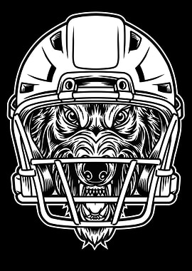 Wolf Football Helmet BnW