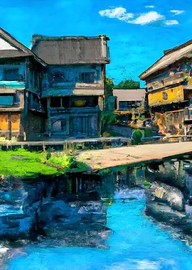 Cabin Village Painting