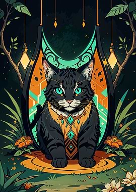 Drawing cat with flowers