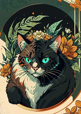 Drawing cat with flowers