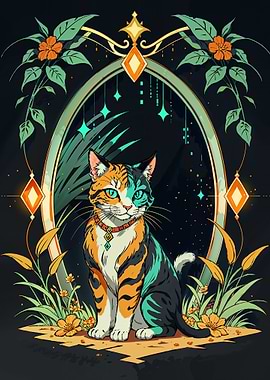 Drawing cat with flowers