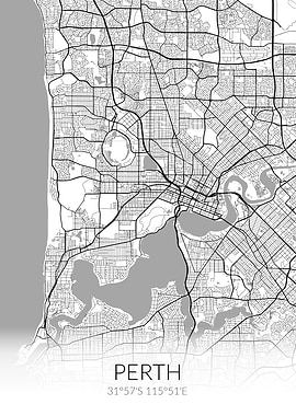 Perth White Black Map
