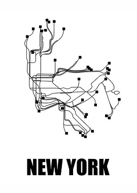 New York White Subway Map