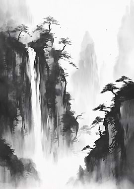 Black And White Waterfall