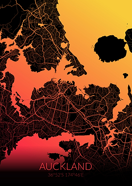 Auckland Map Black Orange