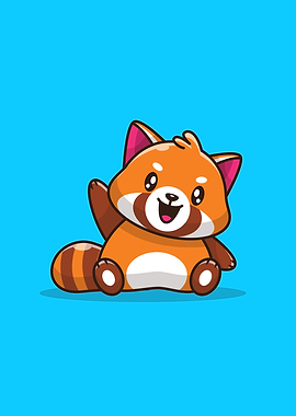 Cute Red Panda Waving Hand