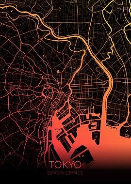 Tokyo Map Black Orange