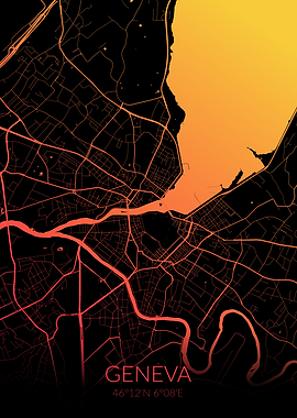 Geneva Map Black Orange