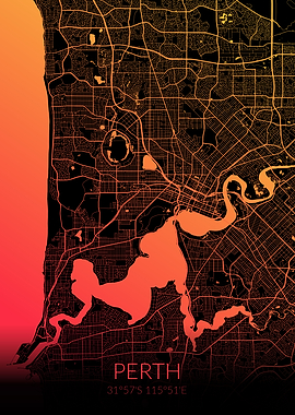 Perth Map Black Orange
