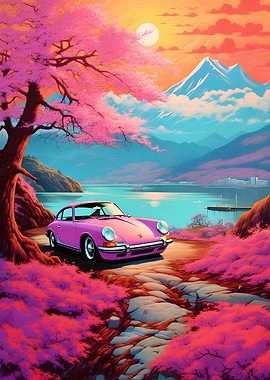 Pink cars the sunset