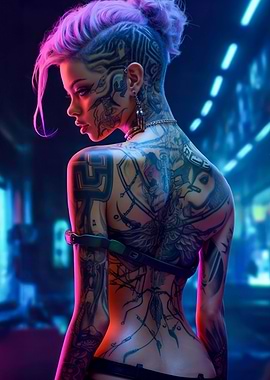Cyberpunk Girl with Tattoo