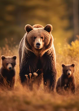 Brown Bear With Cubs