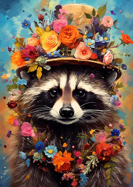 Raccoon in Floral Top hat