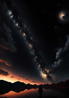 Starry sky over the lake