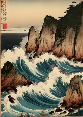 Stormy Coast Ukiyo e