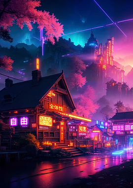 Neon Cyberpunk Village