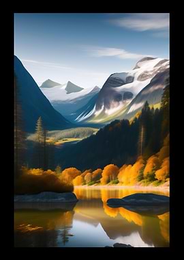 Snowy Mountain And Lake