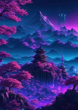 Neon Vaporwave Landscape