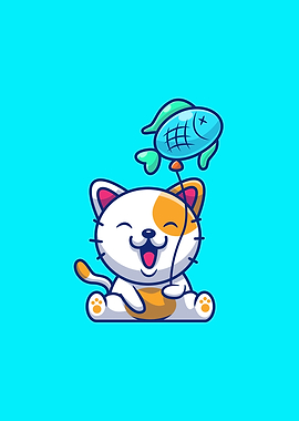 Cute Cat Playing Fish
