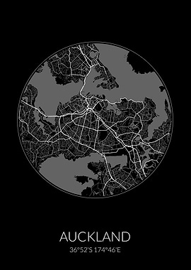 Auckland Circle Map Black