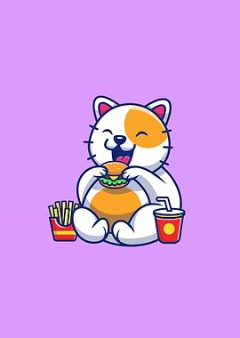 Cute Fat Cat Eating Burger