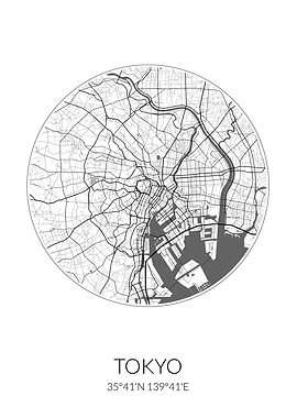 Tokyo Circle Map White
