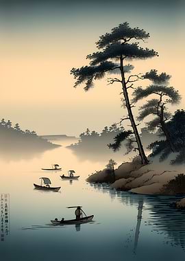 Peaceful River Ukiyo e