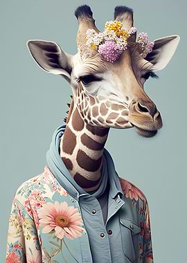 Giraffe Flowers Animals