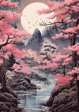 ukiyo e full moon sakura