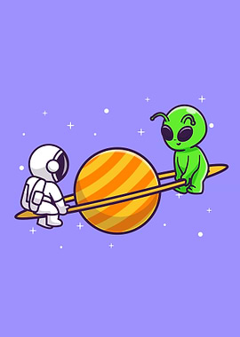 Cute astronaut and alien