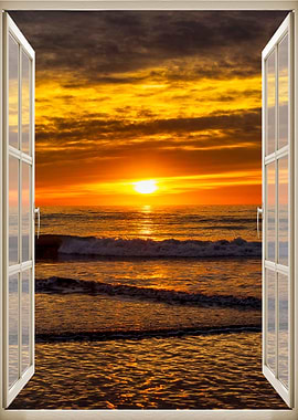 Window view sunset beach