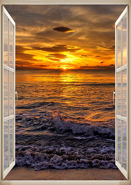 Window view sunset beach