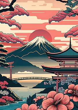 Mount Fuji Retro Painting