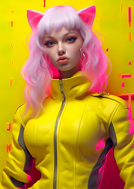 Yellow Neon Anime Girl cat