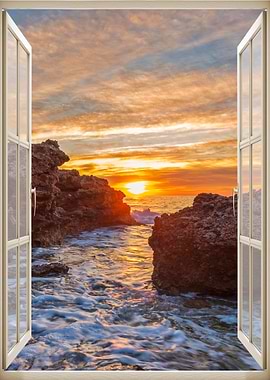 Window view sunset beach