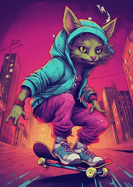 Cat Skaters Cartoonish