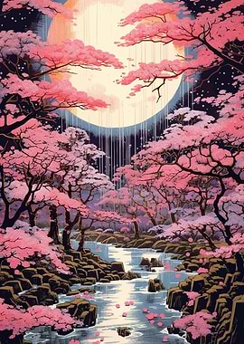 ukiyo e full moon sakura