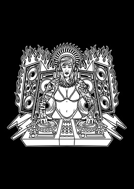female disc jockey BnW