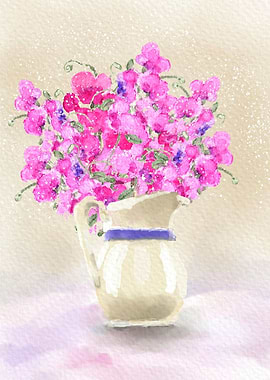 Sweet Pea Flowers in a Jug